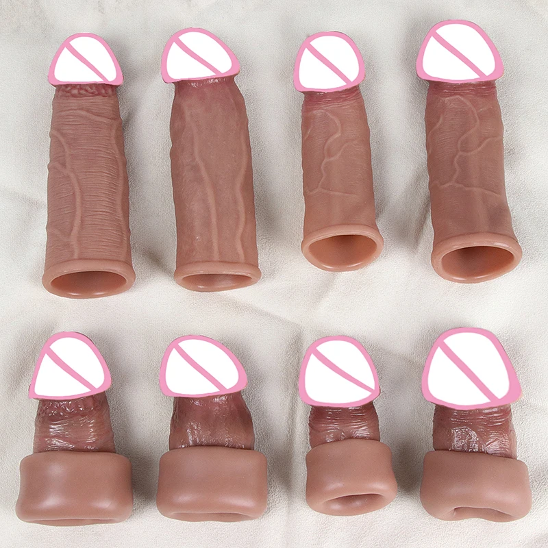 Skin Feeling Realistic Dildo Dick Pump Sleeve Enlargement Penis Covers Extender Men's Condoms Cock Ring Adult Sex Toy For Male