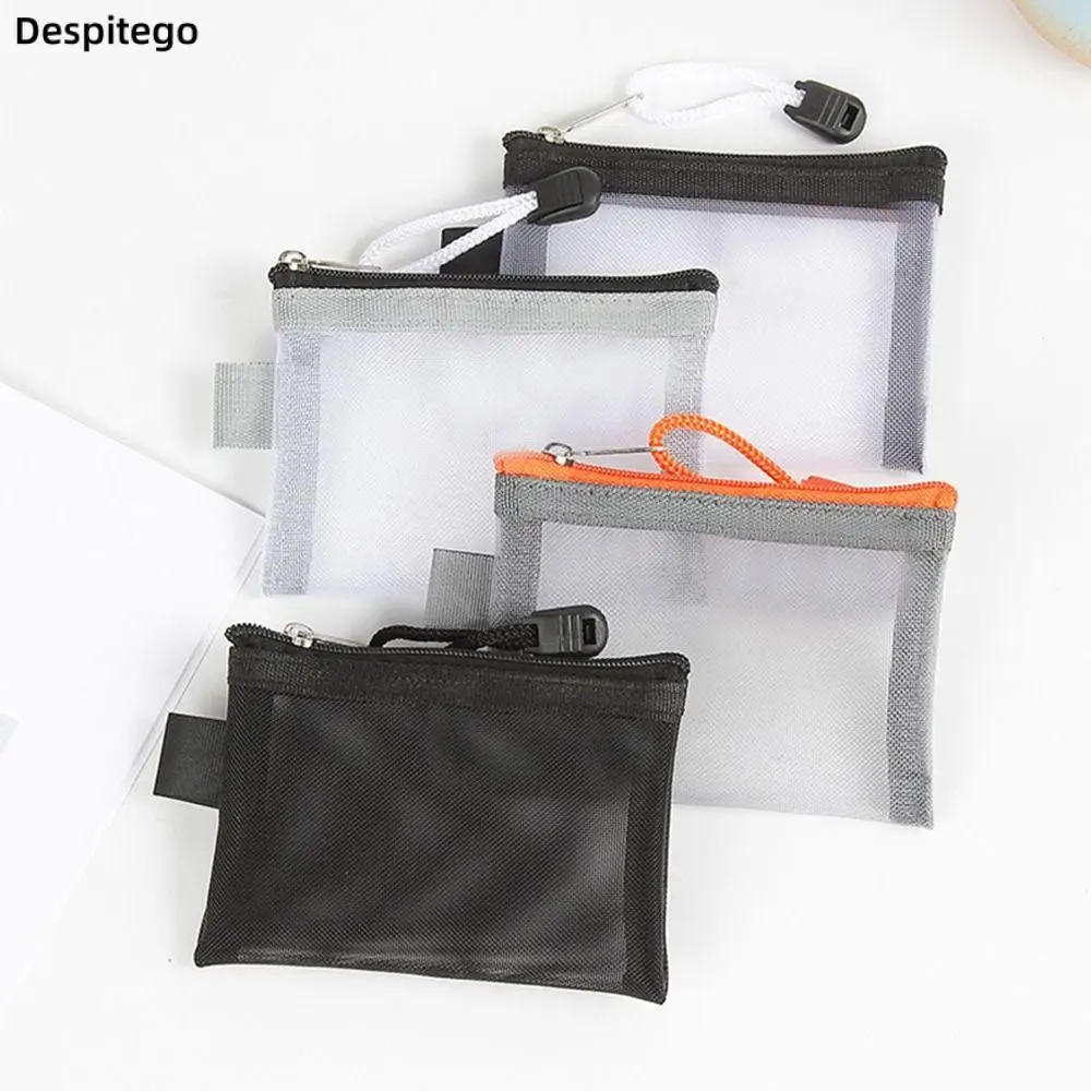 

Nylon Mesh Card Storage Bags Mini Transparent Grid Bus ID Credit Card Holder Zipper Pouch Portable File Bag Small Coin Wallet