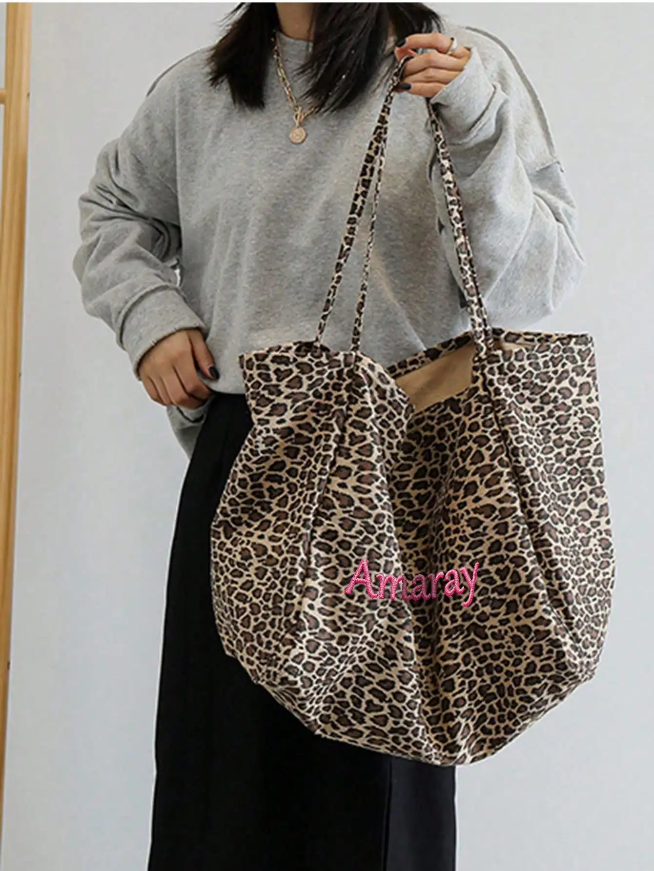 Custom Name Leopard Print Tote Bag Women Large Capacity Shoulder Bag Casual Shopping Handbag Personalized Embroidery Gift Her - view 5