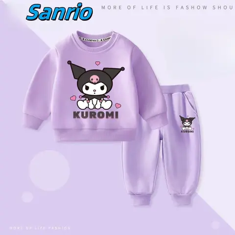 산리오 가을 아기 여자아이 옷 세트 키즈 만화 마이멜로디 프린트 스웨트셔츠 풀오버 상의와 바지 2PCS 수트 아동복