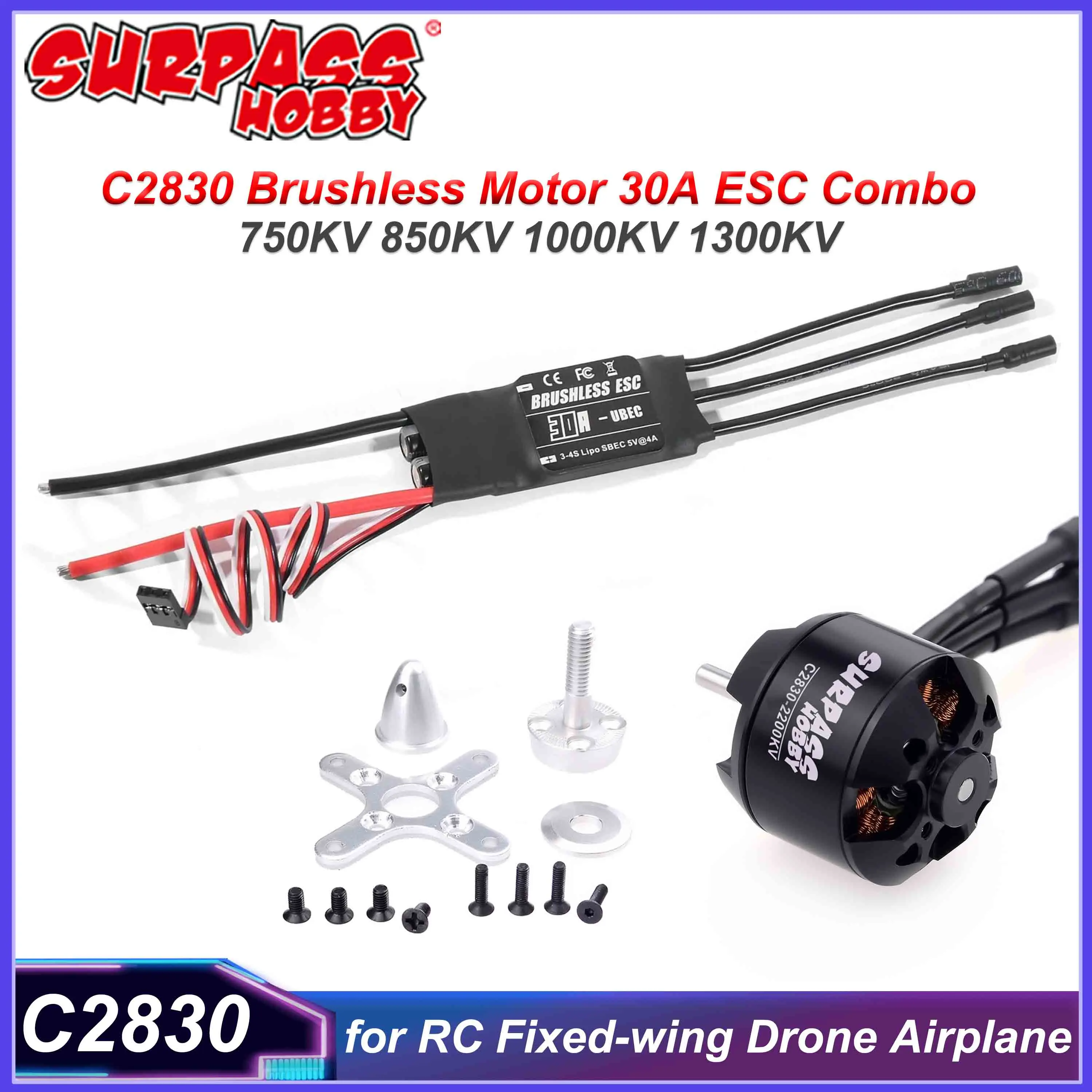 

SURPASS HOBBY C2830 Brushless Motor 30A ESC Combo 750KV 850KV 1000KV 1300KV for RC Fixed-wing FPV Drone Glider Airplane Aircraft