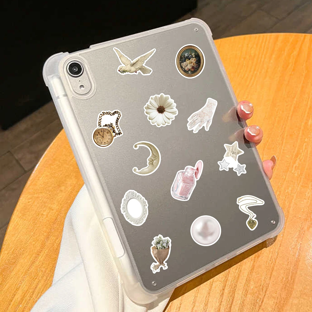 50PCS INS White Tender PVC Sticker DIY Aesthetic Decoration Scrapbooking Sketchbook Korean Stationery School Supplies for Kids