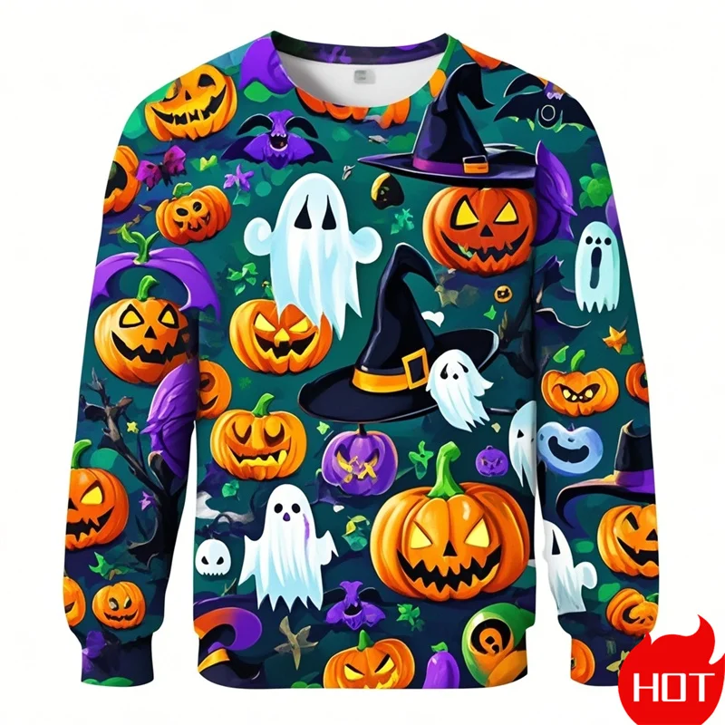 

Hararjuku 3D Printing Horror Happy Halloween Sweatshirts Pumpkins Graphic Round Neck Hoodie Kid Funny Streetwear Clothing Tops