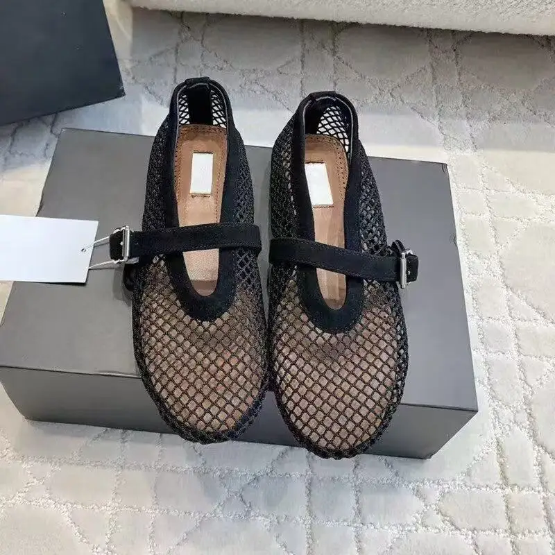 Designer brand original hollowed out fishing net single shoes Mary Jane women's shoes spring new ballet hollowed out flat Shoes