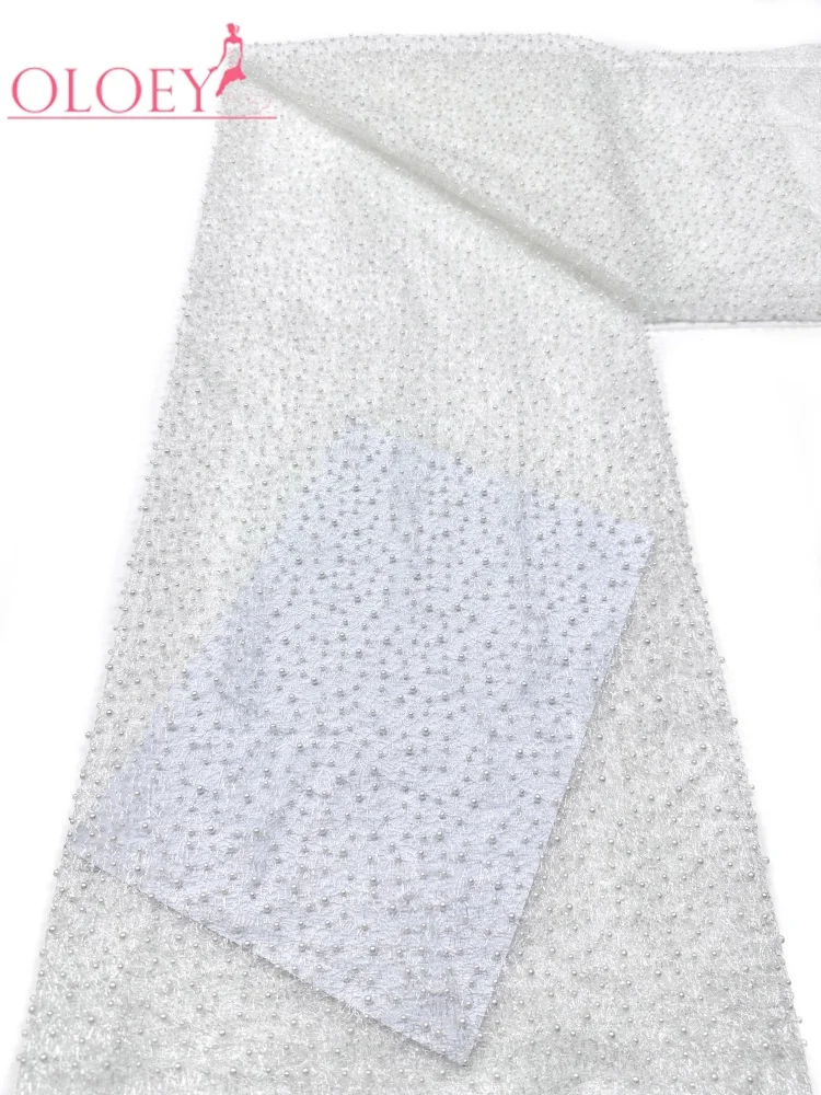 

African French Tulle Sequins Beaded Lace 5 Yards Nigerian Embroidered Fabric for Ladies Party Wedding Dresses Sewing