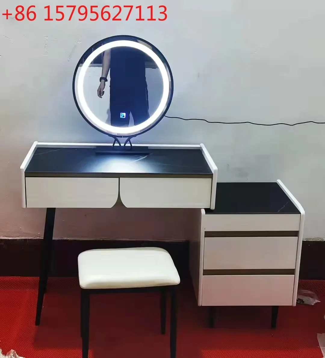 Light luxury dresser bedroom modern simple small apartment storage cabinet integrated rock slab surface makeup table