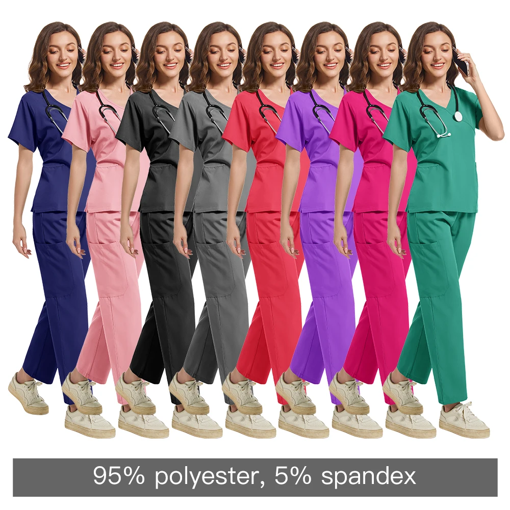 Clearance Scrubs Nursing Uniforms for Women Men Anesthetist Set Tops and Jogger Pants Thin Fabric Operating Room Doctor Workwear