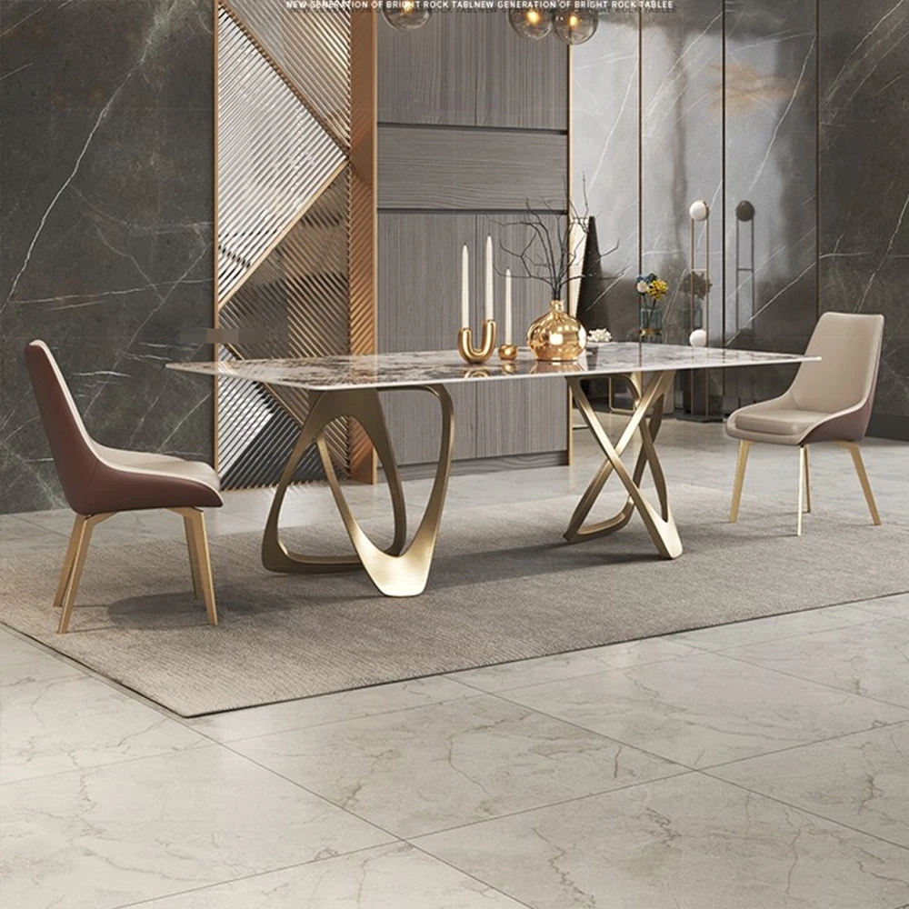 Gold Stainless Steel Marble Dinning Table Luxury Modern Metal Brushed Furniture