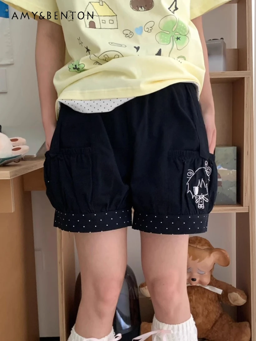 

Subculture Cute Versatile Polka Dot Printed Shorts Summer Preppy Style Kawaii Elastic Waist Shorts Women Casual Student Shorts