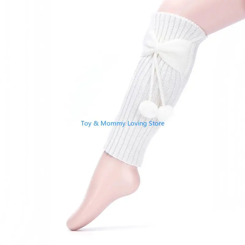 Y1QF لون الصلبة الخريف الشتاء الركبة عالية الأطفال Bowknot تدفئة الساق مع الجوارب الكرة