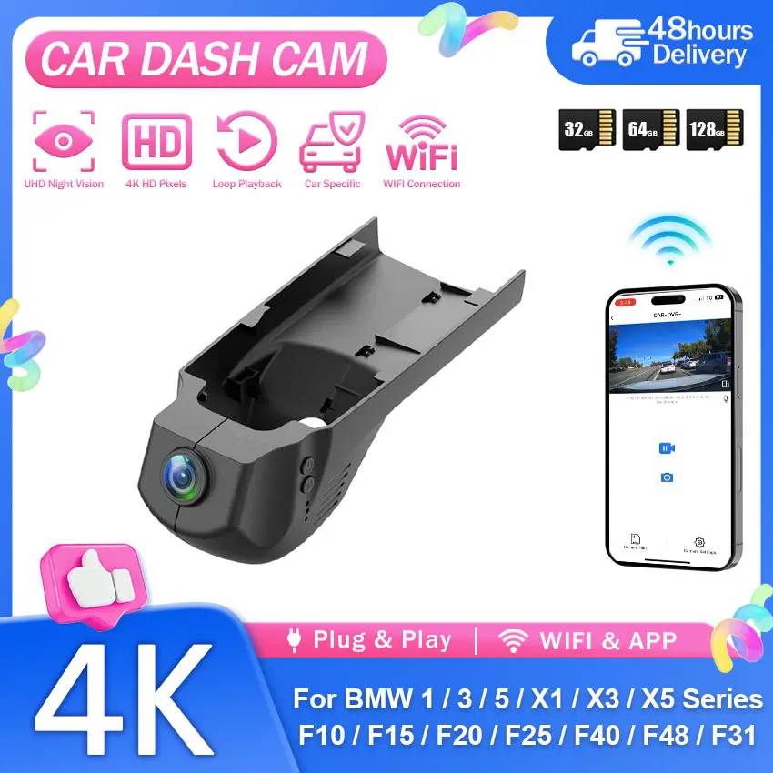 Dash Cam 4K For BMW Chassis F01 F02 F06 F07 F10 F11 F15 F16 F20 F21 F25 F26 F30-F32 F36 F45 F48 F80 F82 F85 2013-2021 Car DVR