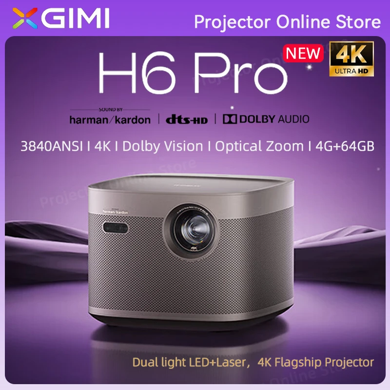 XGIMI-H6 Pro Projetor 4K, LED + Laser, 3840ANSI, H6, H5, Home Theater, Dolby Vision, 3D, TV sem tela, Smart Beamer, 4G + 64G