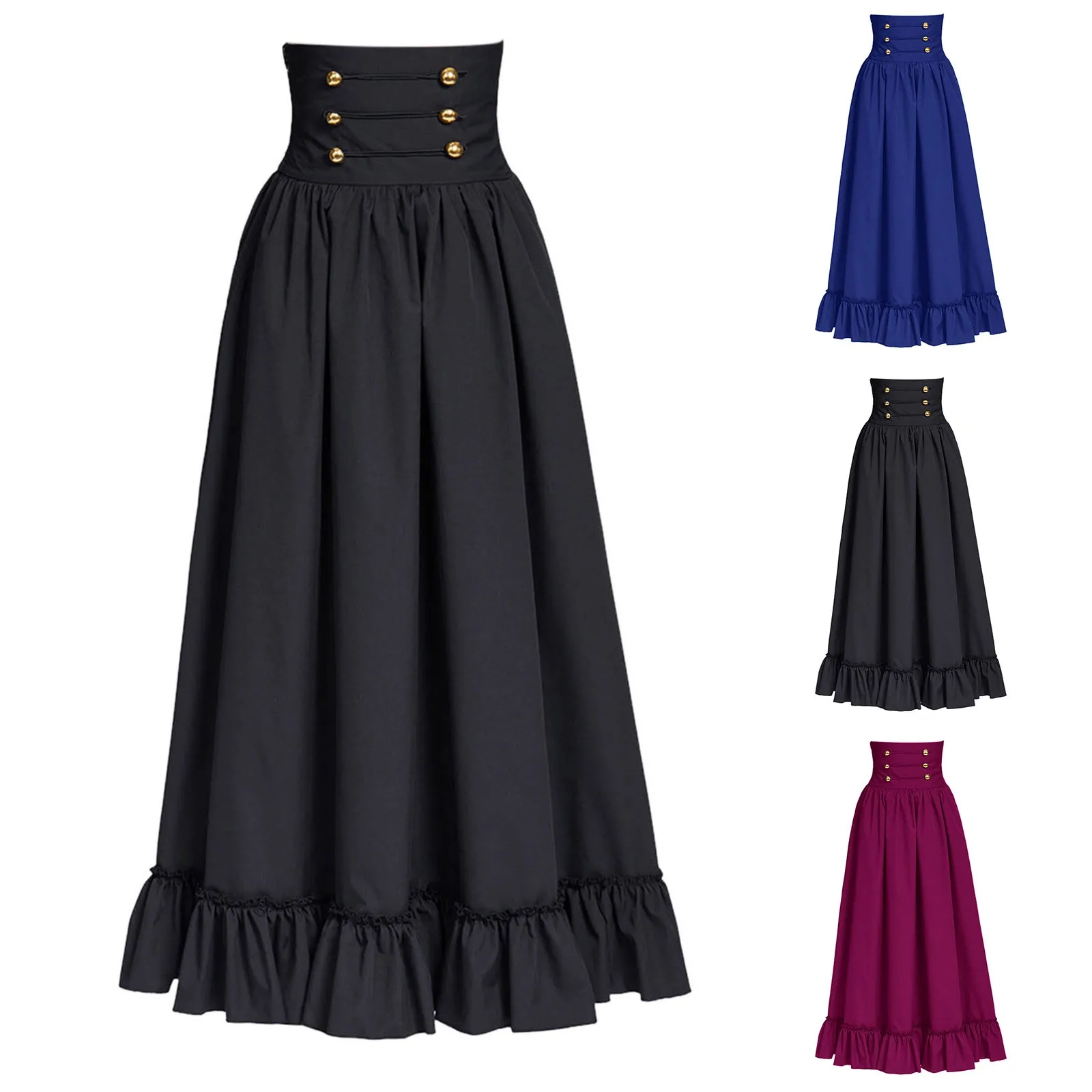 

Women Medieval Elegant Skirt Vintage High Waist A Line Maxi Skirt Renaissance Costumes Steampunk Gothic Ruffled Hem Party Skirts