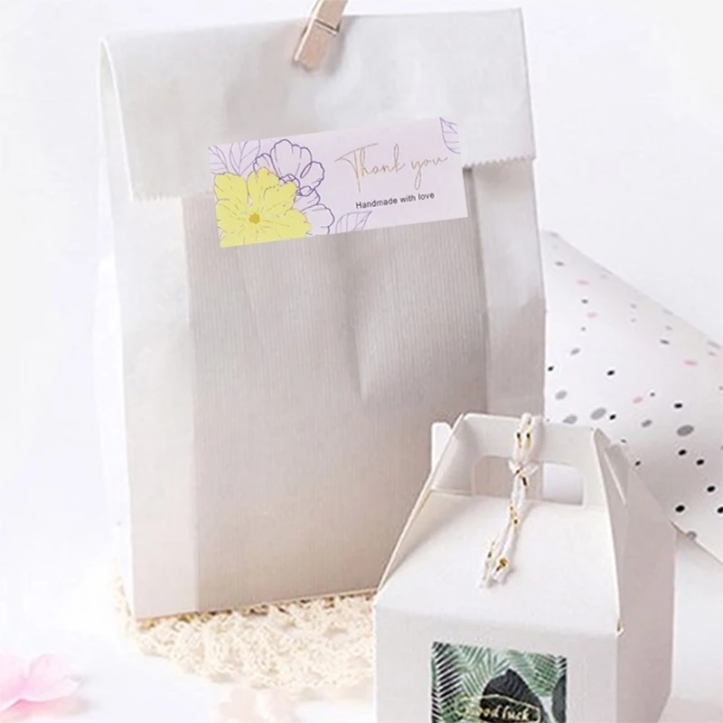 100 Uds etiquetas embalaje rectangulares etiquetas autoadhesivas agradecimiento para boda