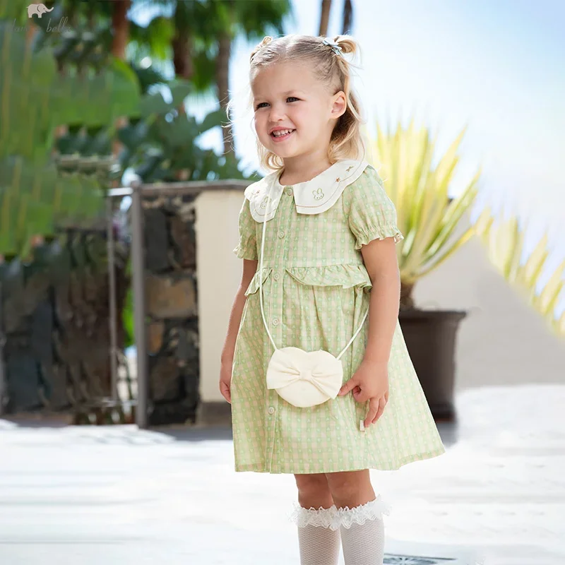 

Dave Bella Girls Baby Princess Dress Summer Charm Sweet Elegant Children's Green Plaid Thin Dress Gentle Wallet Party DB2252325
