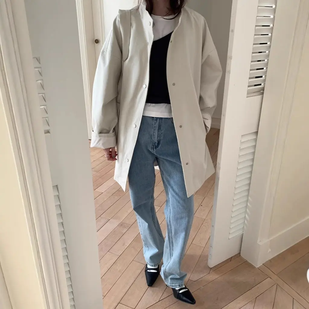 

Korean High-End Women's Stand-Up Collar Windbreaker Jacket Autumn New Style Loose Fit Outwear with Bag