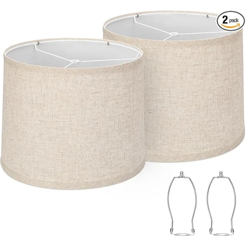set-of-2drum-lampshades-118-topx126-bottomx98-hseaside-village-medium-lampshades-spider-fitter-natural-linen-hand-crafted