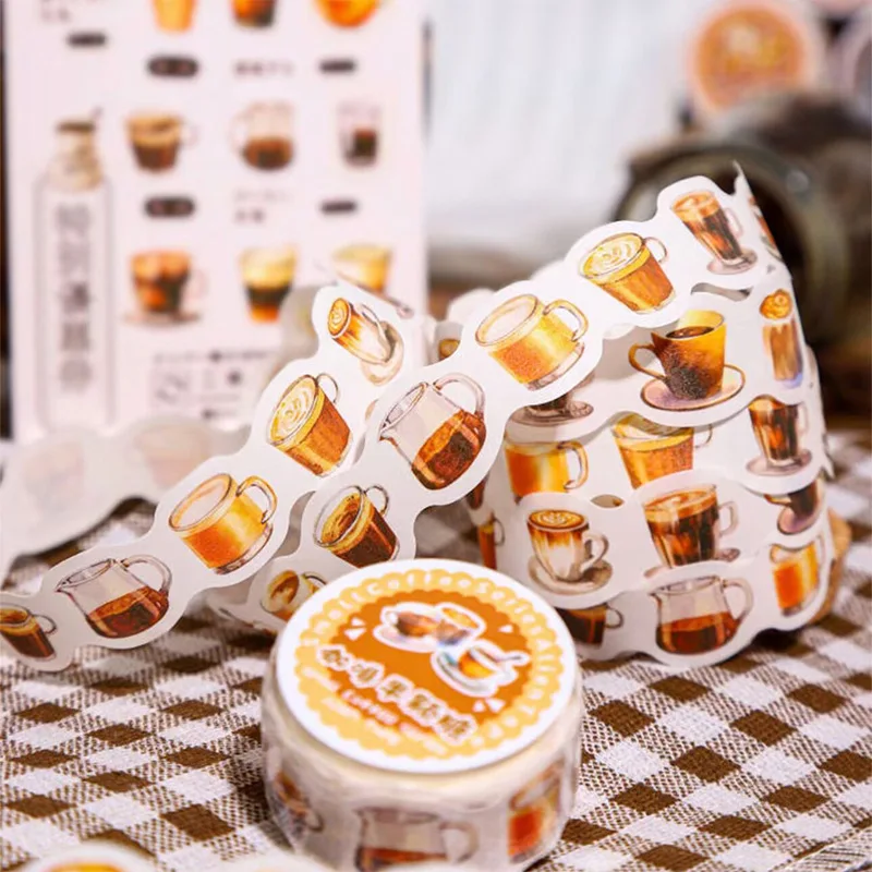 6 rolls/set 2M coffee-themed tape creative irregular bread coffee  colourful tape  tape sticker  washi tape set  washi tape