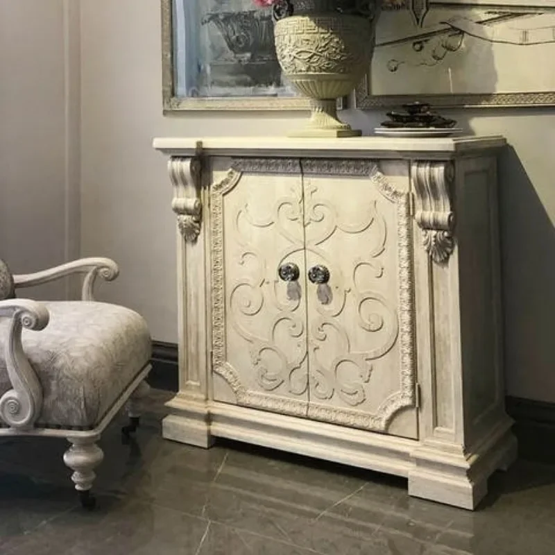 wood dining side cabinet art building revival living room furniture carved wine cabinet French retro metal door cabinet