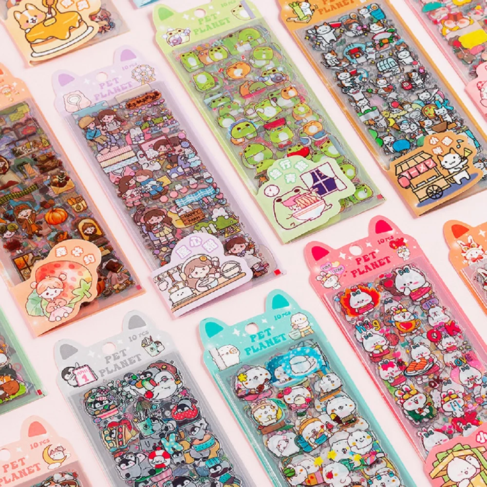 10pcs/Set Cartoon Kawaii Scrapbooking Decals Gift Students Stationery PET Diary Stickers Notebook Bicycle DIY Decor Decals Girls image 2