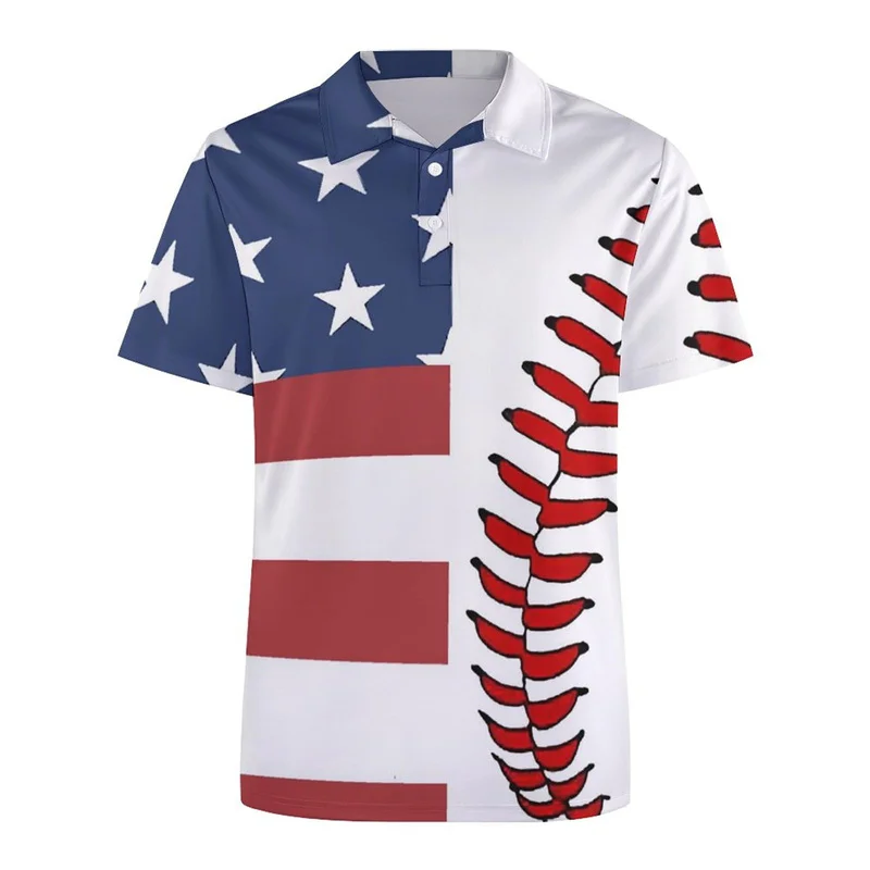 Fashion USA Flag Pattern Polo Shirt For Men 3D Print Short Sleeves T-shirt Hot Sale Street Summer Button Loose Lapel T Shirts