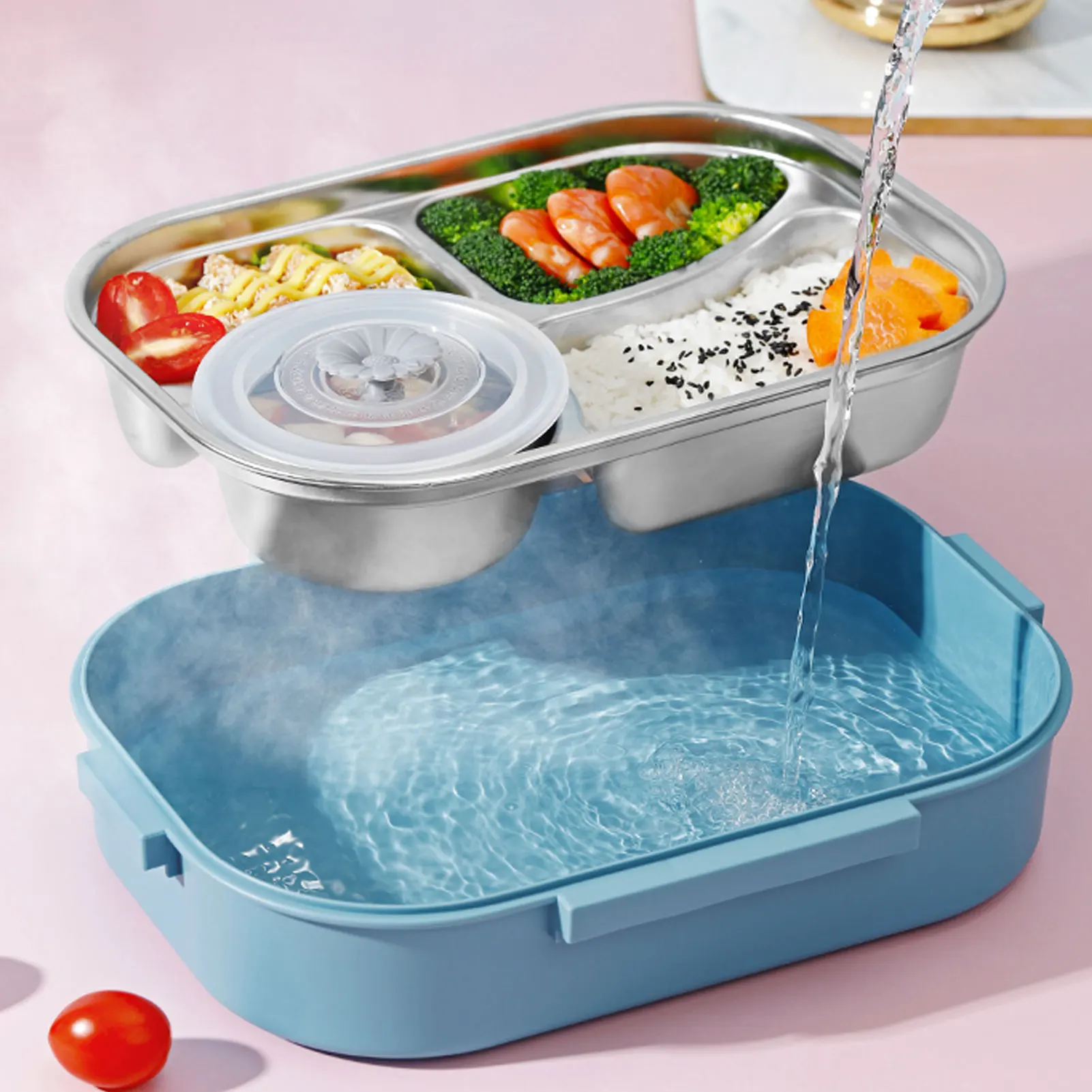 Food Storage Container Dinnerware Stainless Steel Lunch Box 4‑grid Portable Bento Box Food Storage Container For Student JJ2891B