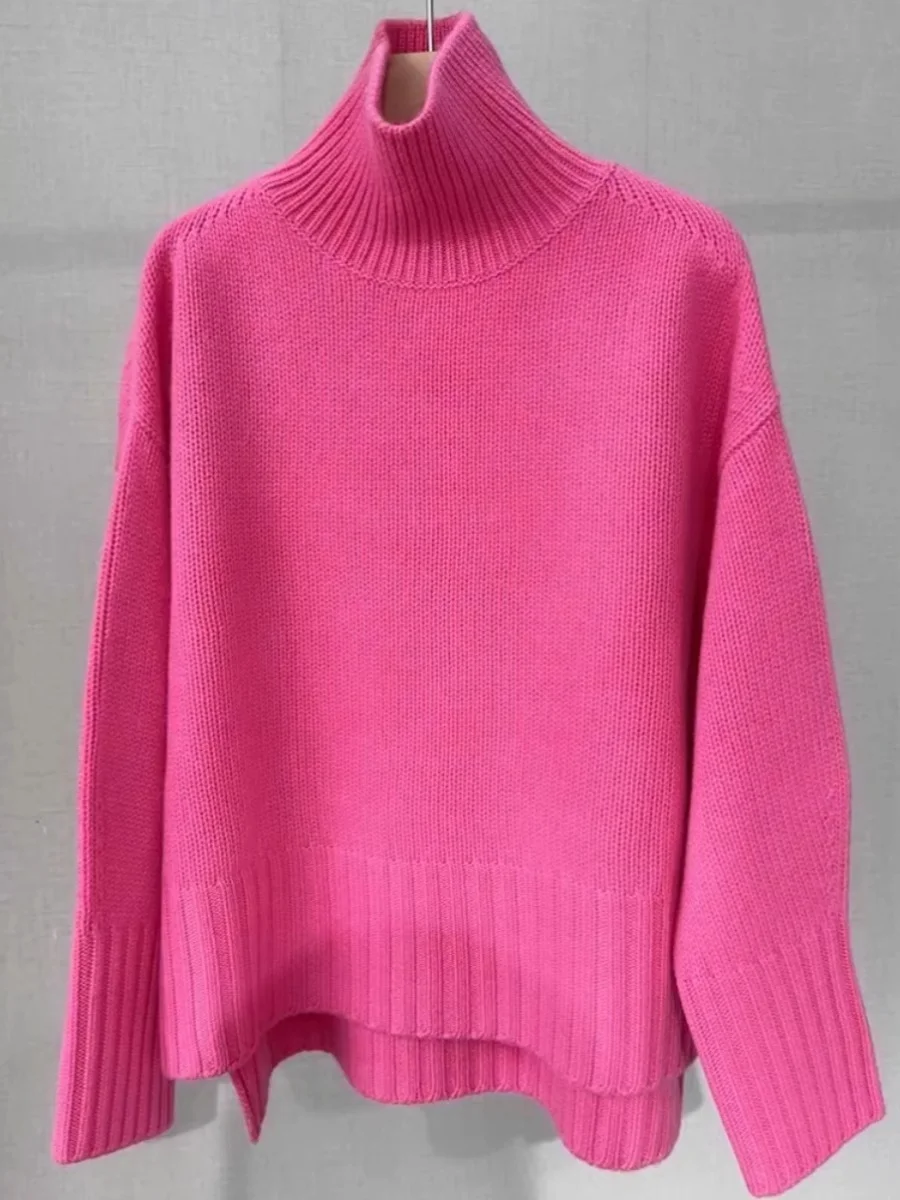 

Autumn Winter Thickened High Collar Knitted Cashmere Sweater Women's Lazy Soft Bear Fur Qiaoyuan Sweater Comfortable Fit
