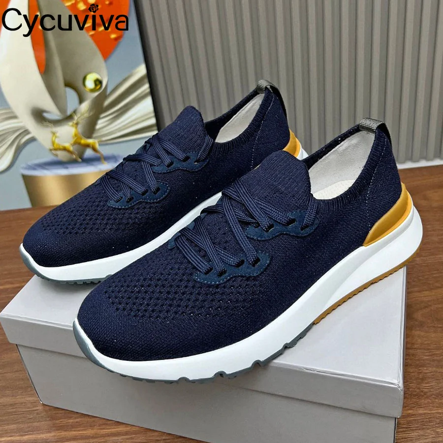 Heißer Verkauf Belüftung Mesh Loafer Männer Dicke Sohle Stricken Lace Up Casual Komfort Flache Schuhe Herbst Party Urlaub Spaziergang Schuhe Männer