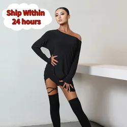 ZYM Latin Dance Competition Dress For Women Black Oblique Shoulder Dancing Dress Practice Clothes Stage Performance Dresses 4351