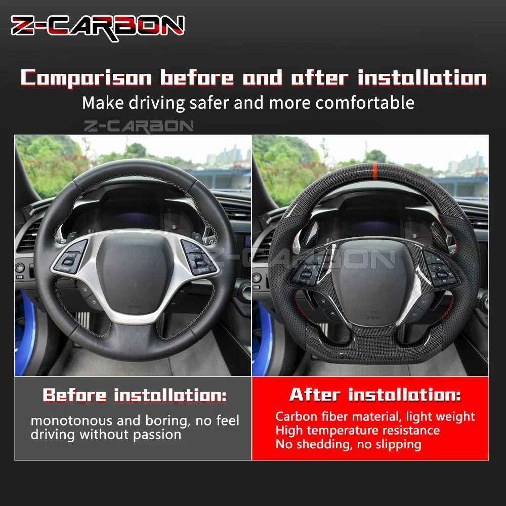 Real Carbon Fiber Steering Wheel For Chevrolet Corvette C7 2014 2015 2016 2017 2018 Camaro 2016 Leather Racing Steering Wheel