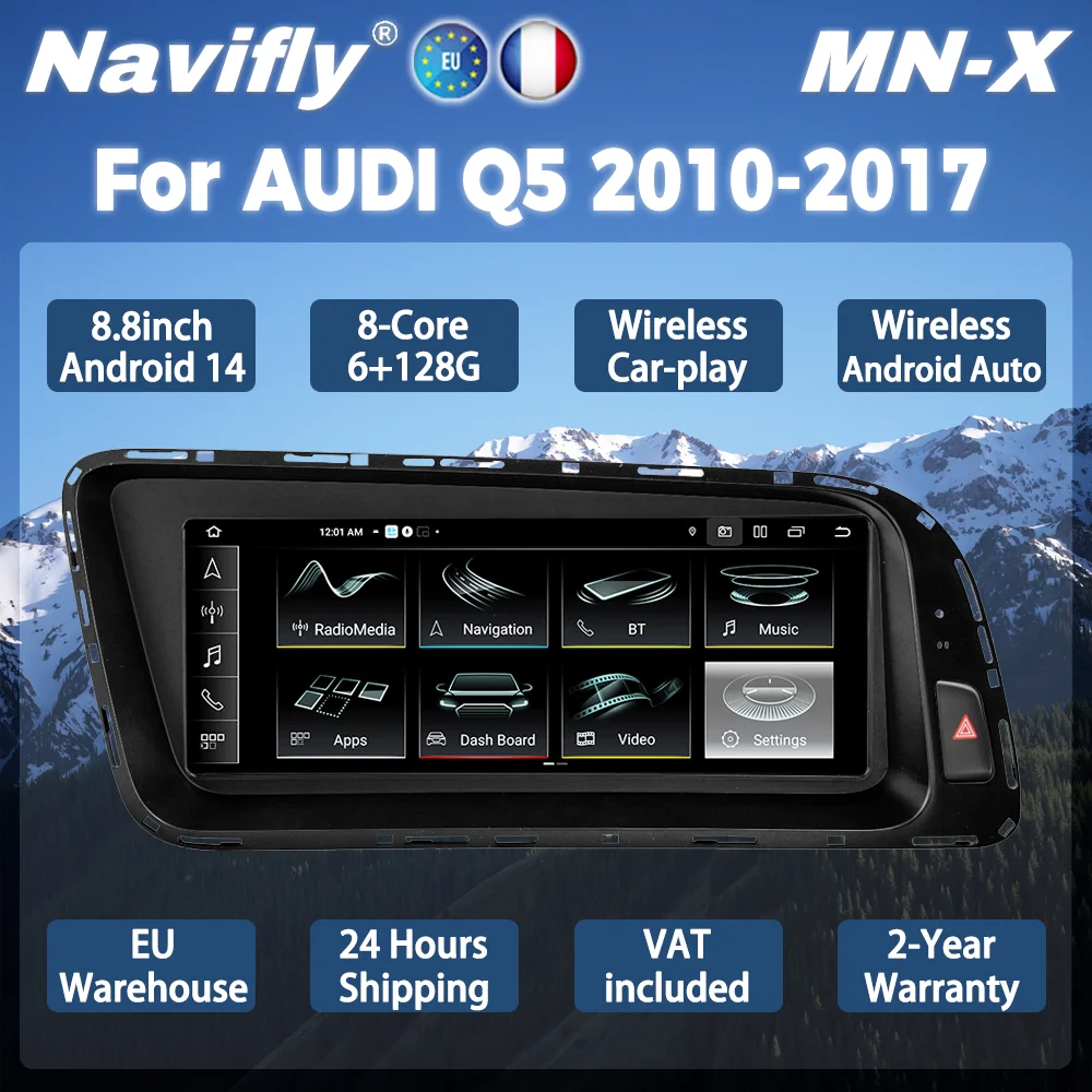 Navifly 8,8 ZOLL Autoradio Für Audi Q5 8R 2009-2017 Multimedia Player Intelligente auto radio system Drahtlose CarPlay android Auto