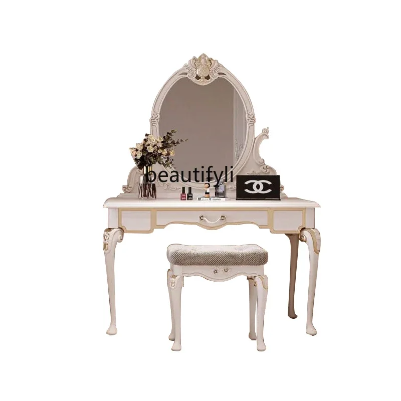 

French Solid Wood Furniture Hand Carved Assembly European Dressing Makeup Bedroom Makeup TableAsmt09