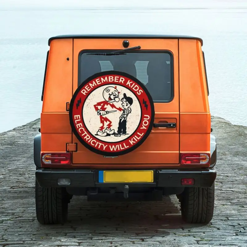 Custom Remember Kids Electricity Will Kill You Spare Wheel Cover for Suzuki Mitsubish 4x4 RV Tire Protector 14\