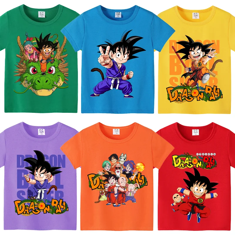 Camisetas Dragon Ball Goku Roupas de Desenho Animado Anime Estampadas Manga Curta Casual para Crianças Y2K Tops de Gola Redonda Roupas de Verão para Meninos