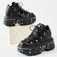 Punk Women Lace-Up Ankle Botas Mujer 2025 Rivet Metal Decoration Round Toe Thick Bottom Boots Woman Nightclub Rock Platform Shoe - Image 2
