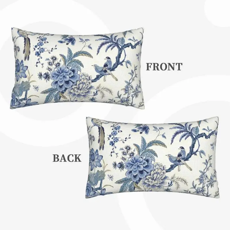 Chinoiserie Soft Throw Pillow Cover 2 Pcs Blue and White Outdoor Bule Birds Flowers Pillow Case for Home Sofa Couch 12x20 Inch