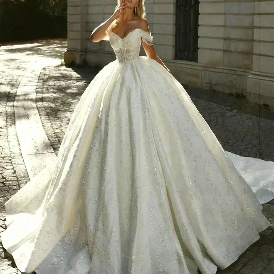 

Элегантные свадебные платья без рукавов с открытыми плечами и блестками по индивидуальному заказу, свадебные вечерние платья для выпускного вечера с скользящим шлейфом