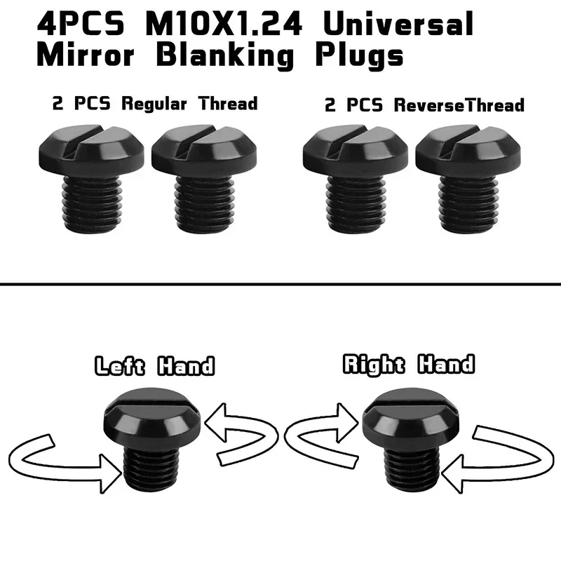 4 Peças Parafusos de Vedação de Furo de Espelho em Alumínio CNC M10x1.25 com Rosca Esquerda e Direita, Parafusos de Acabamento Universais para Motocicleta