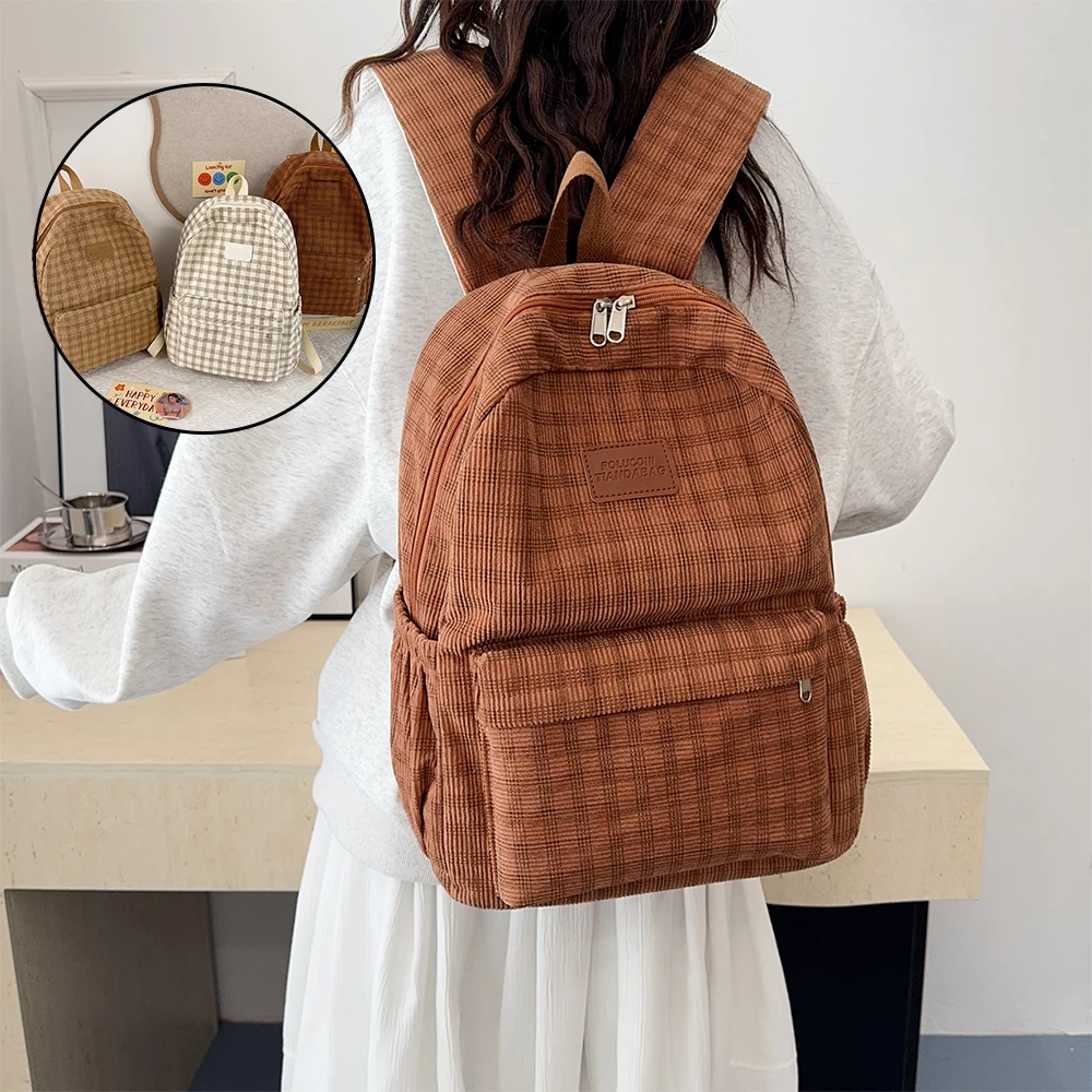 Japanese Ins Campus Versatile Large Capacity Retro Checkered Backpack for Women, Lightweight Backpack