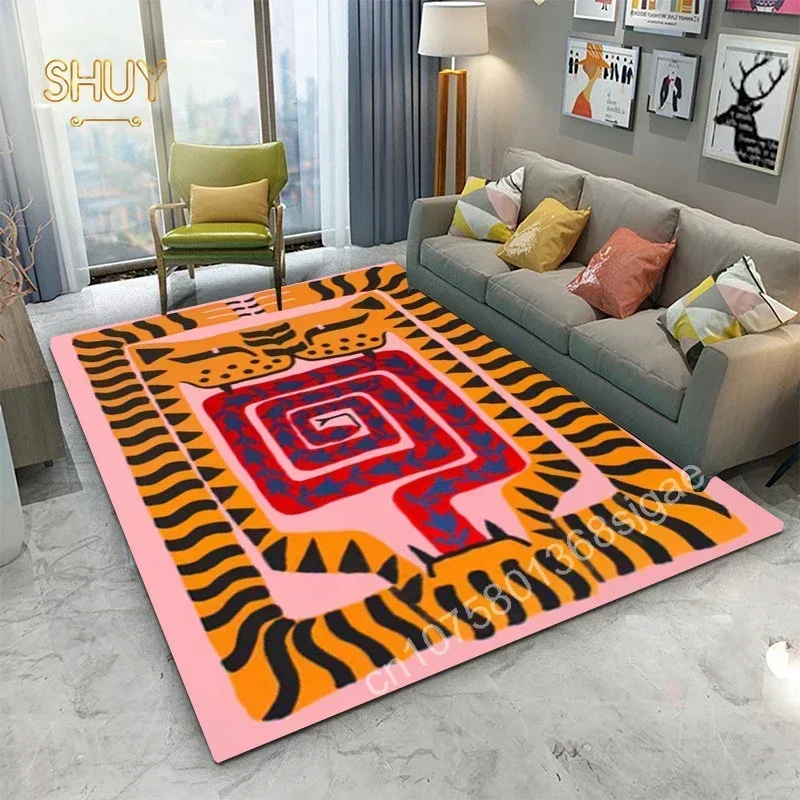 HD-Ancient Egypt Abstract Carpet and Rug for Living Room Mat Colorful Tiger Leopard Figure Bath Non-Slip