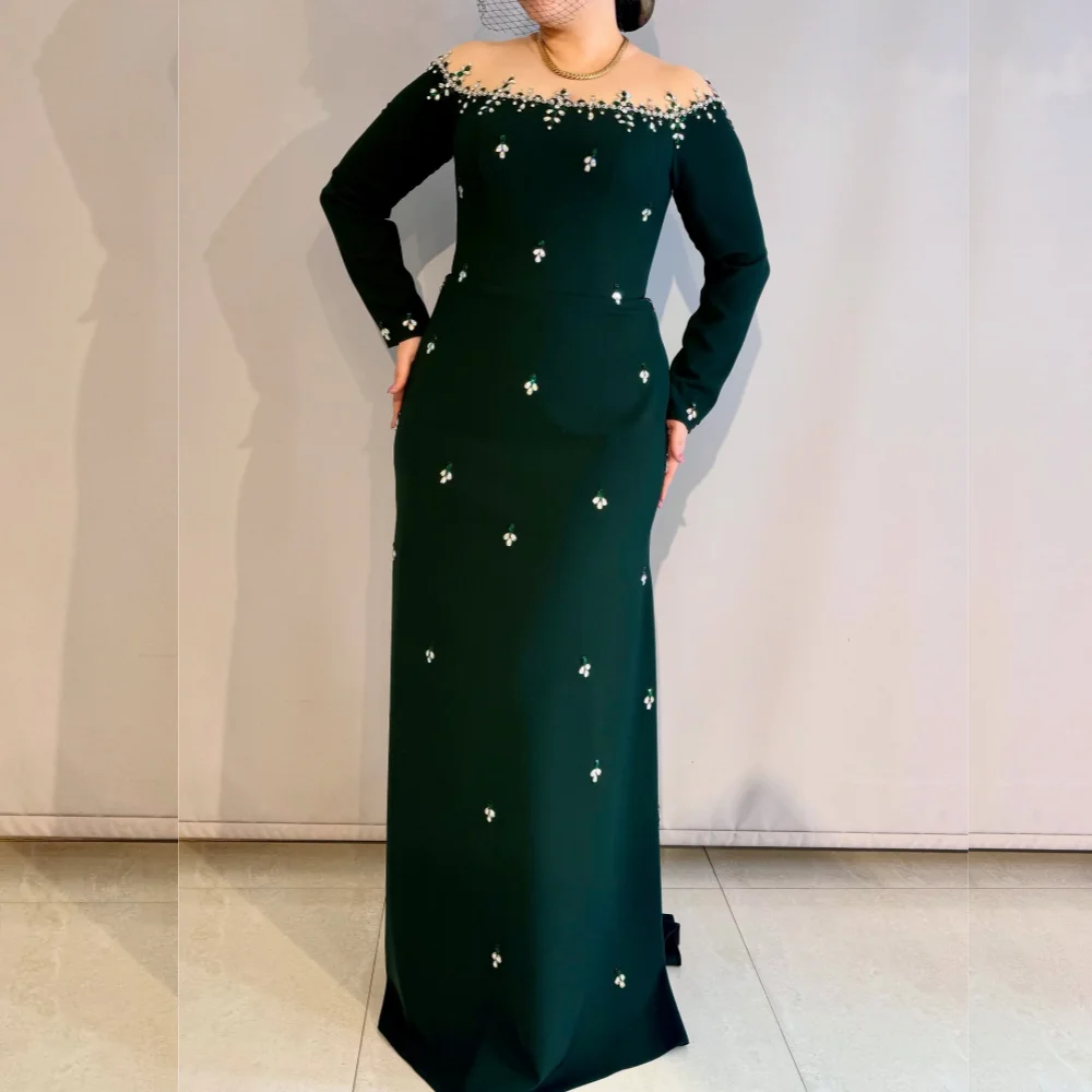 

Customized Jersey Rhinestone O-Neck Long Dresses Bespoke Occasion Women Evening Dress High Quality Classic Party Formal