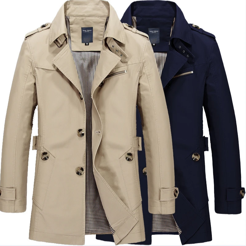 

Fashion Flip Collar Men Trench Jackets Spring Casual Business Male Trench Coat Autumn Daily Outdoor Leisure Windbreakers for Men