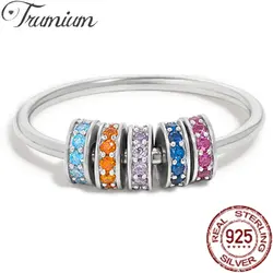 Trumium 925 Sterling Silver Fidget Colorful Beads Rings For Women Men Rotate Freely Anti Stress Anxiety Ring Fashion Jewelry