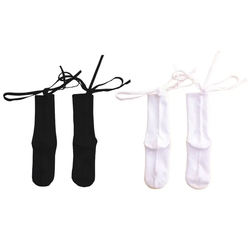 2 쌍 JK 레이스 업 로리타 코튼 양말 롱 로프 모든 경기 솔리드 컬러 얇은 양말 Y2K 여성 양말 Mid-Calf Tube Sock