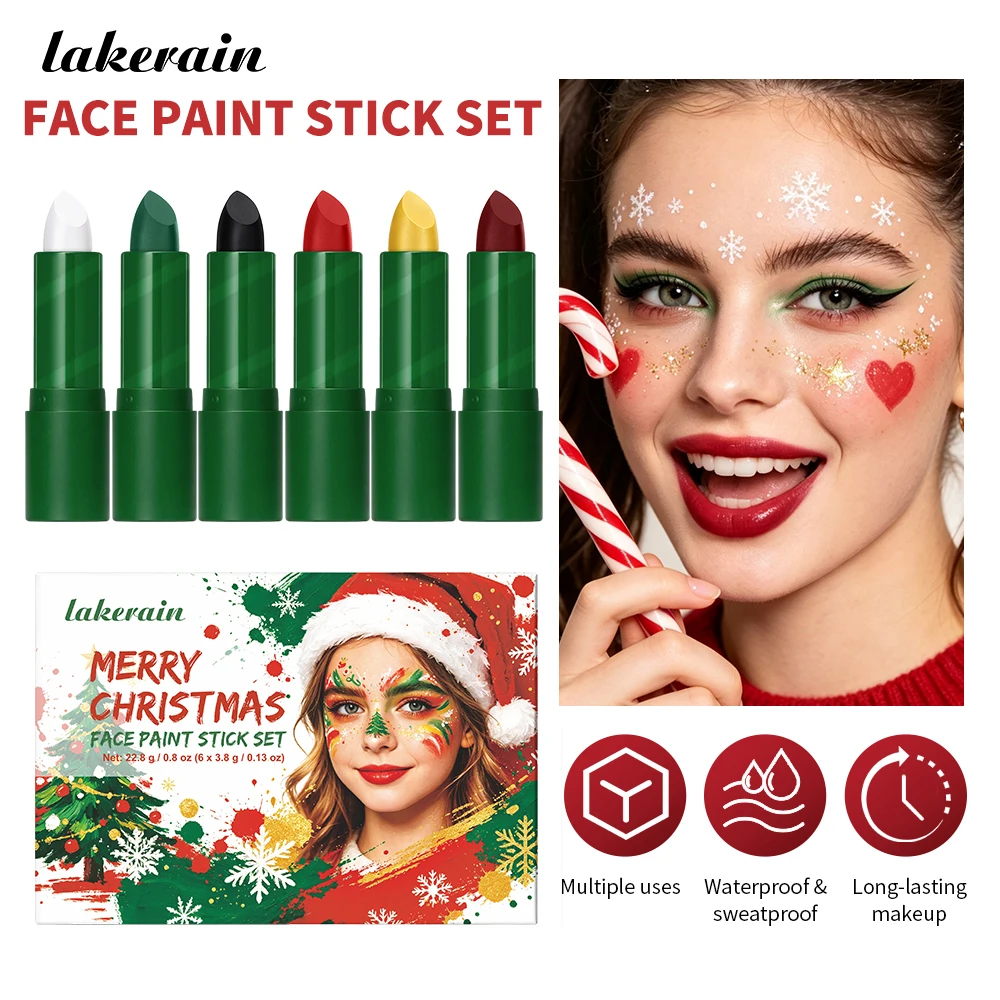 Face Paint Stick Christmas Set Easy Blending Highly Pigmented Long Lasting All Day Waterproof Sweat-Proof For Party & Festivals