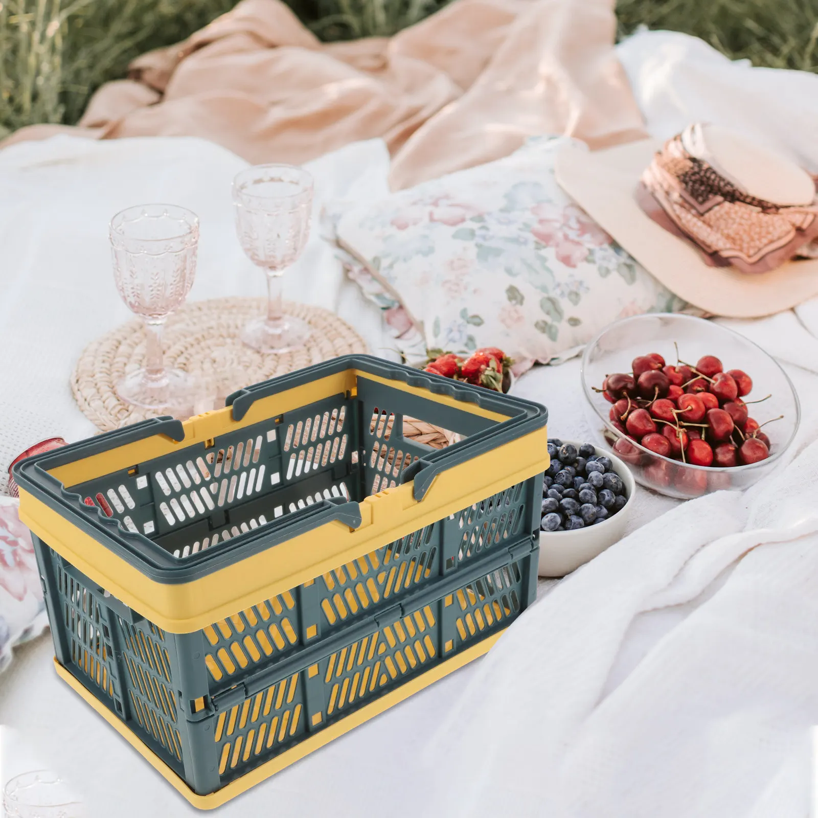 1Pcs Premium Foldable Plastic Basket Space Saving Lightweight Eco Friendly Odor Free Camping Picnic Indoor Outdoor Storage