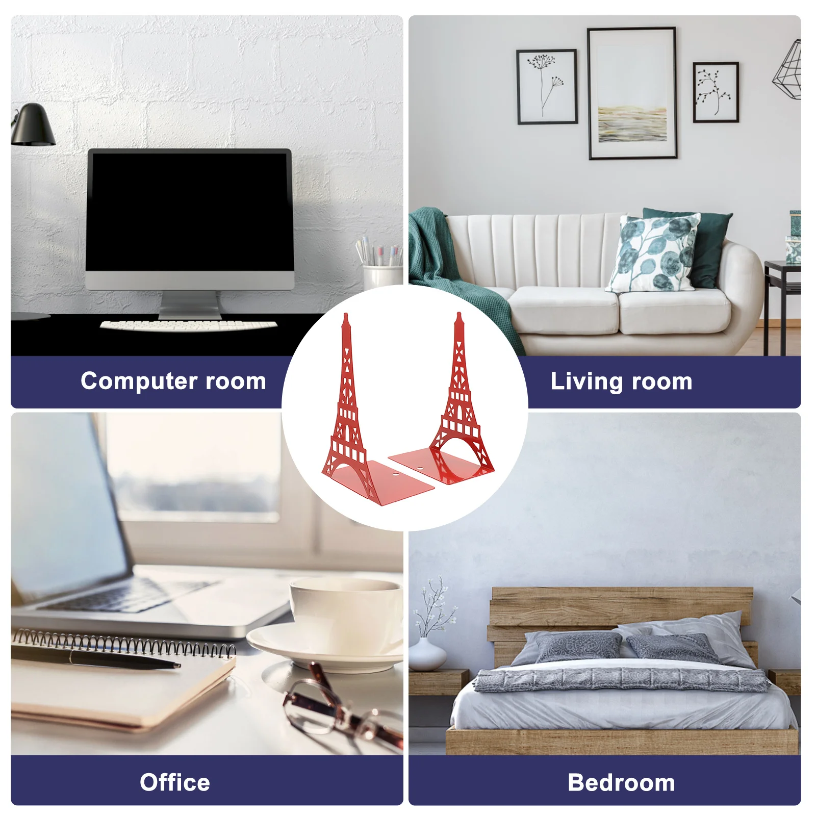 

2Pcs Iron Tower Bookends Metal Desktop Book Holders for Books Magazines Cds Sturdy Shelf Organizer Reading Stand Decorative Book