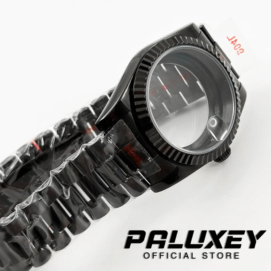 PVD الأسود 36 مللي متر/40 مللي متر مخدد ساعة منحنية حالة الفولاذ المقاوم للصدأ سوار الياقوت الزجاج لحركة NH34 NH35 NH36 NH38 ETA2824