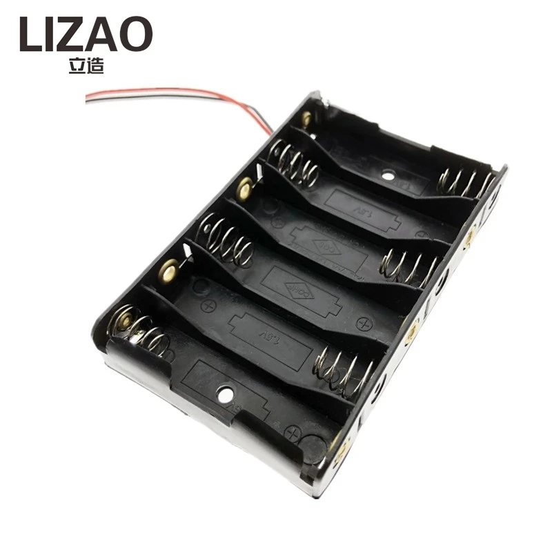 6-Cell AA Battery Holder Case with DC2.1 Power Jack, 6pcs AA Battery Storage Box for Arduino Projects