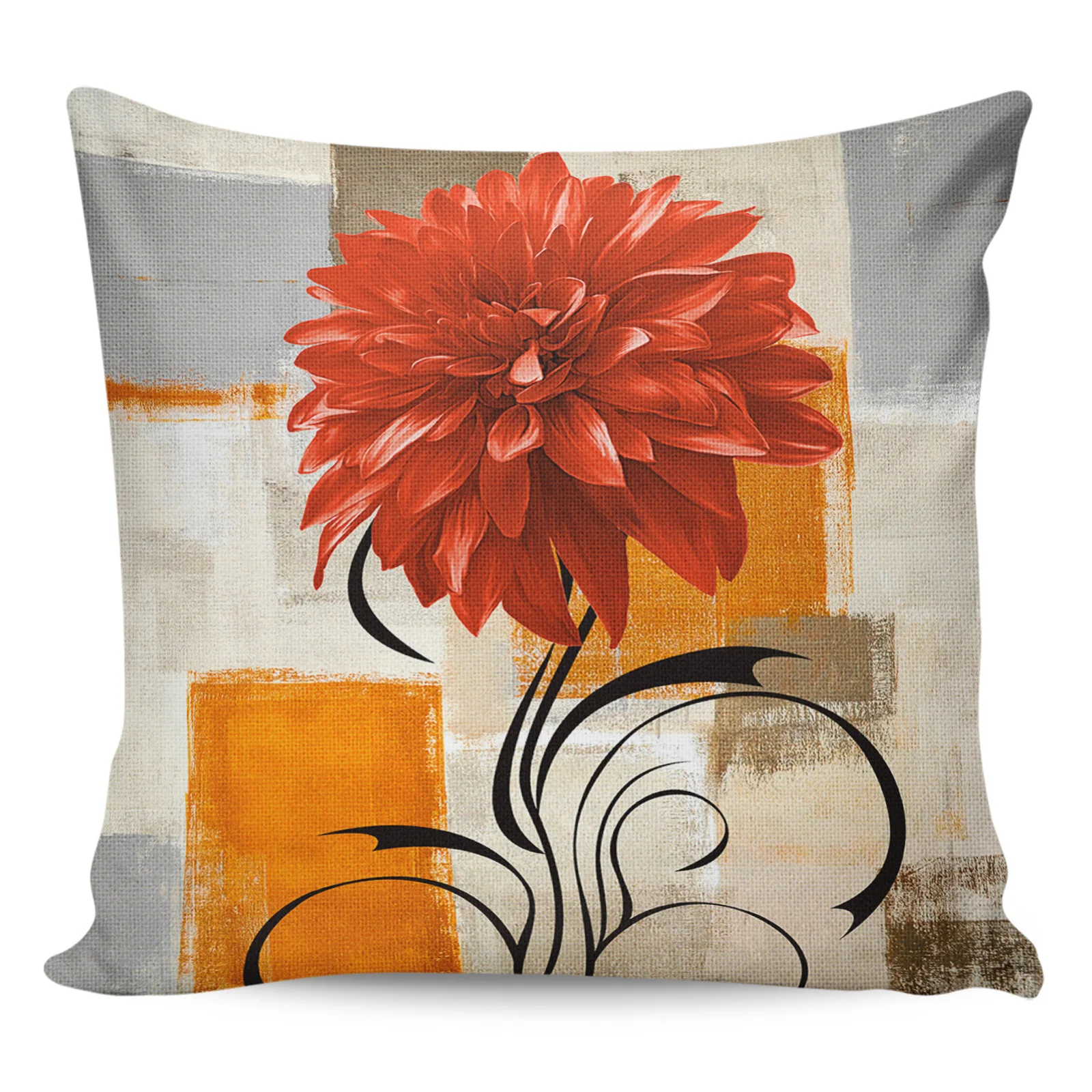 2/4PCS Waterproof Pillow Cover Dahlia Oil Painting Abstract Texture Plant Flower Orange Pillowcase Home Decor Sofa Cushion Cover